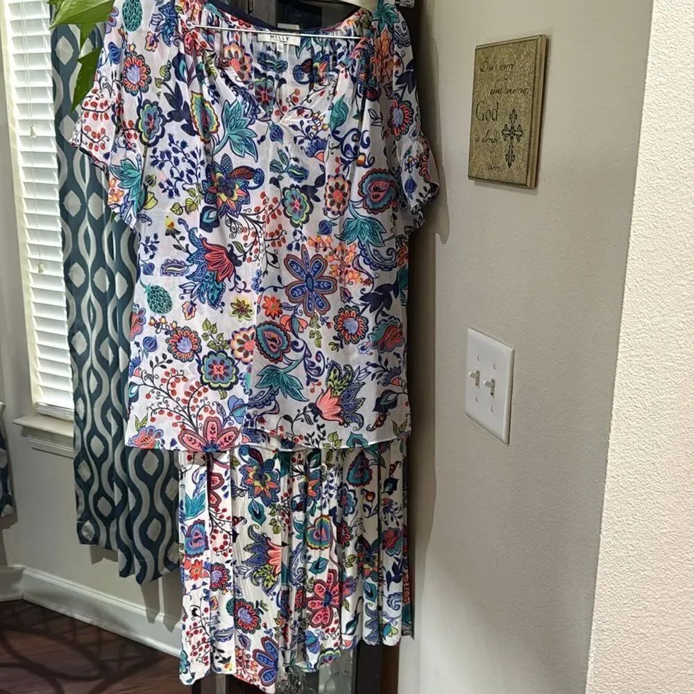 MILLY Floral Off-Shoulder Top and Skirt Set size Large - Picture 6 of 9